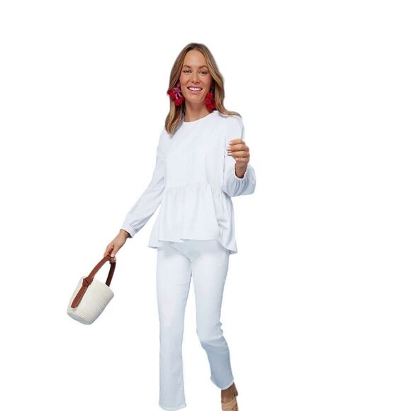 Tuckernuck POMANDER PLACE White Carlota Peplum Blouse Size Small - Picture 9 of 9